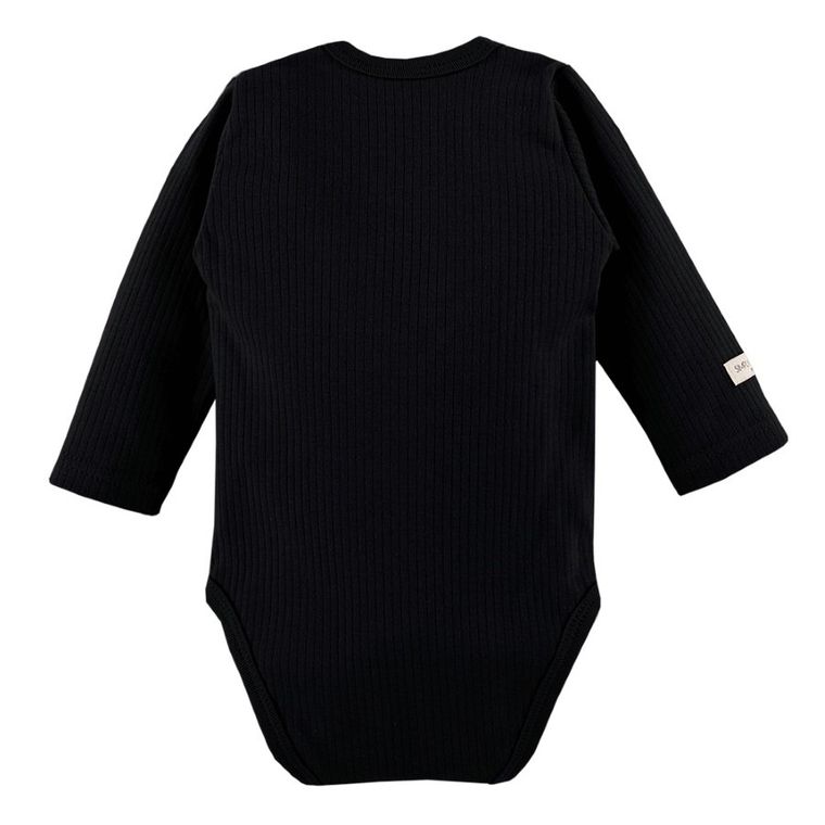 Body dziecięce z długim rękawem, prążkowane, czarne, Eevi