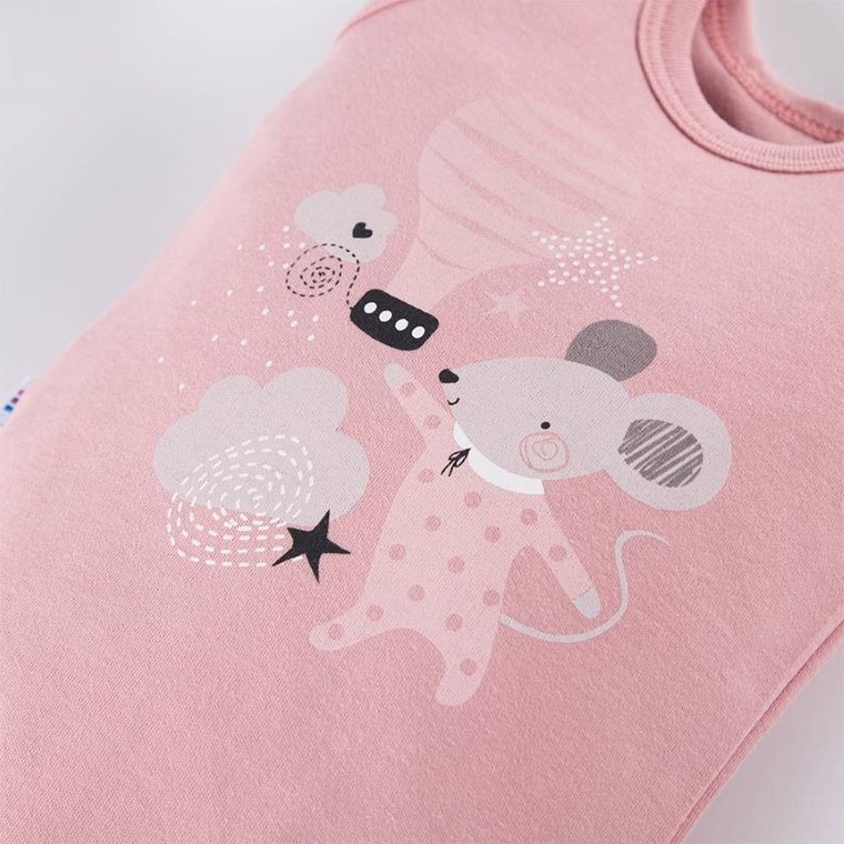 Body dziewczęce bez rękawów, różowe, myszka, Eevi