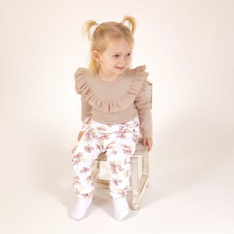 Body dziewczęce z długim rękawem, beżowe, Nicol