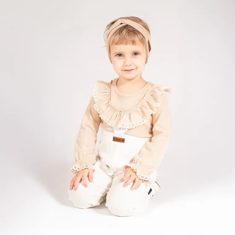 Body dziewczęce z długim rękawem, beżowe, Nicol