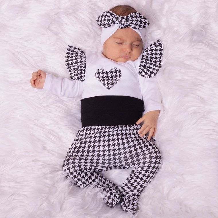 Body dziewczęce z długim rękawem, biało-czarne, Nicol