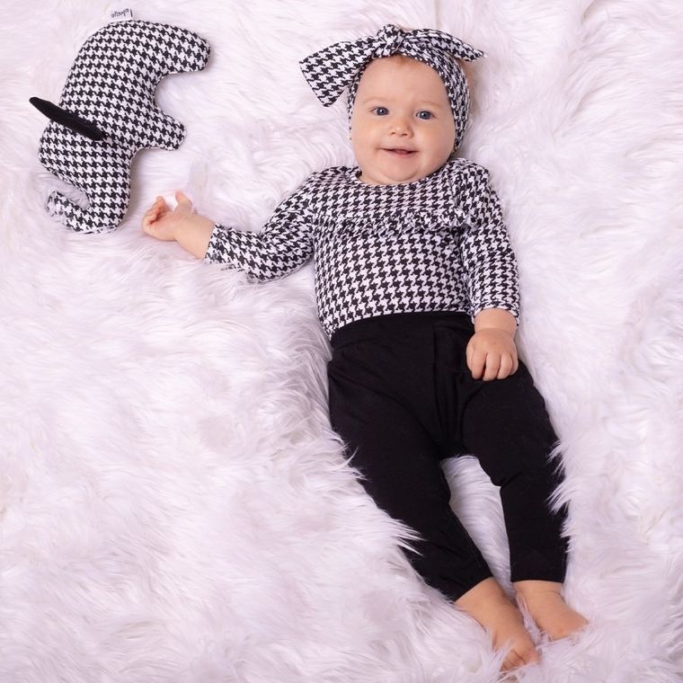 Body dziewczęce z długim rękawem, biało-czarne, Nicol