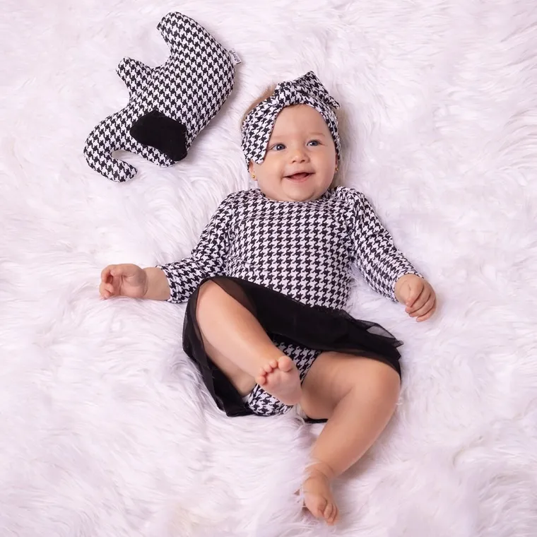 Body dziewczęce z długim rękawem, biało-czarne, Nicol