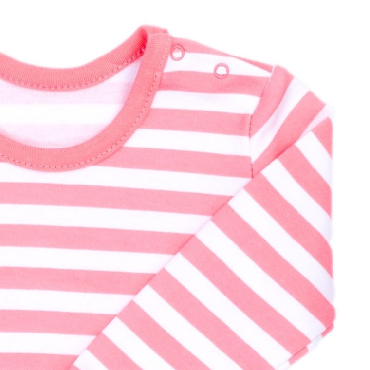 Body dziewczęce z długim rękawem, biało-koralowe, Nicol