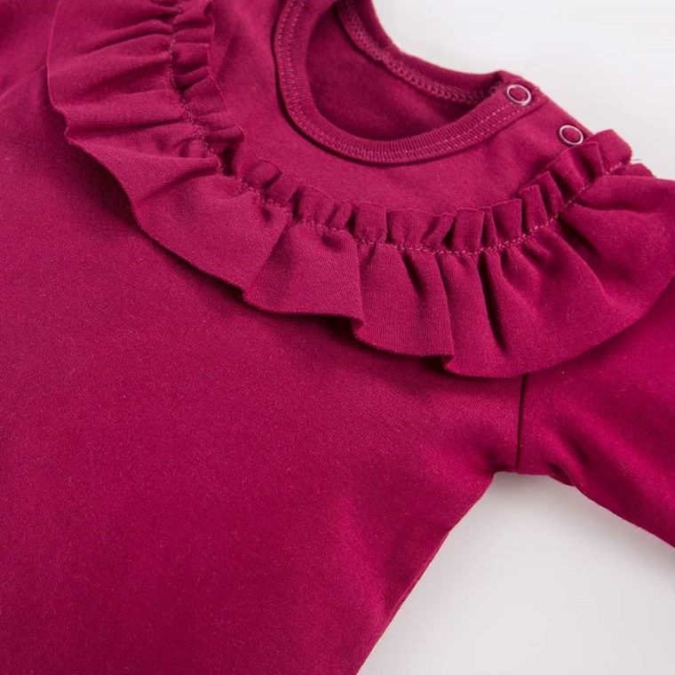 Body dziewczęce z długim rękawem, bordowe, falbanka, Eevi