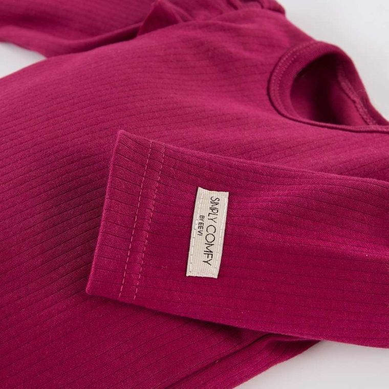 Body dziewczęce z długim rękawem, bordowe, falbanki, Eevi