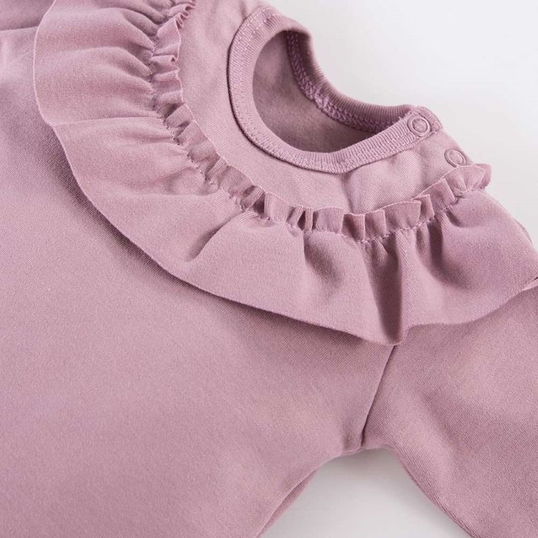 Body dziewczęce z długim rękawem, fioletowe, falbanka, Eevi