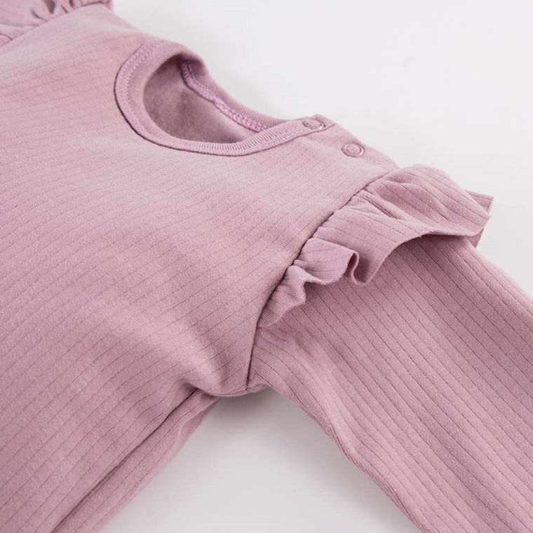 Body dziewczęce z długim rękawem, fioletowe, falbanki, Eevi