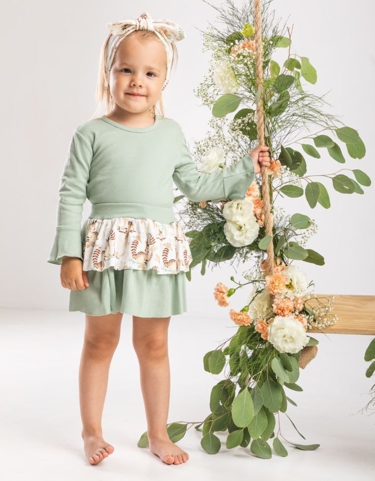 Body dziewczęce z długim rękawem, jasnozielone, Nicol