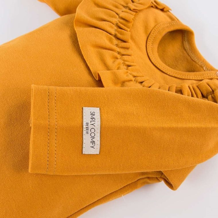 Body dziewczęce z długim rękawem, musztardowe, Eevi