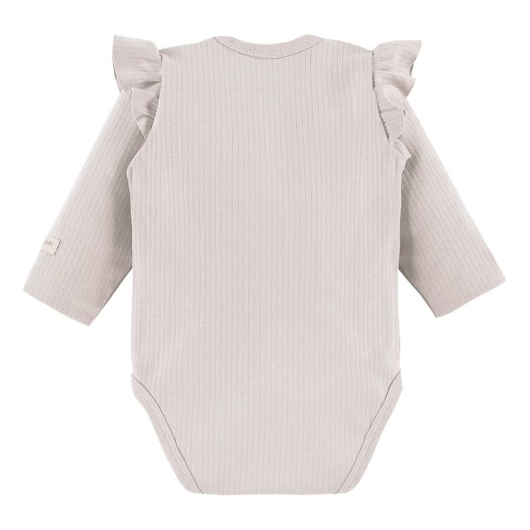 Body dziewczęce z długim rękawem, prążkowane, beżowe, Eevi