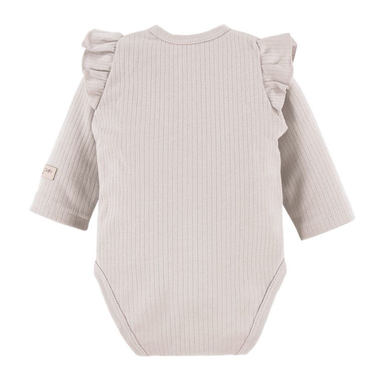 Body dziewczęce z długim rękawem, prążkowane, beżowe, Eevi