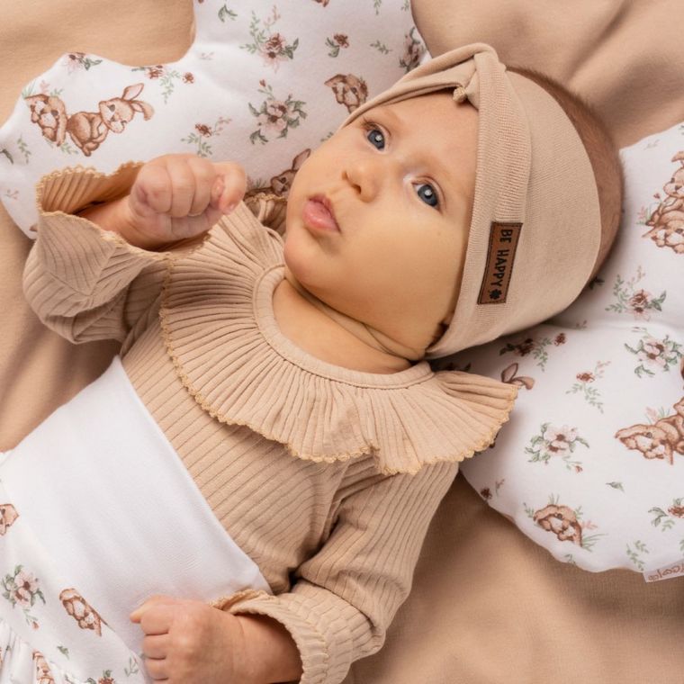 Body dziewczęce z długim rękawem, prążkowane, beżowe, Nicol