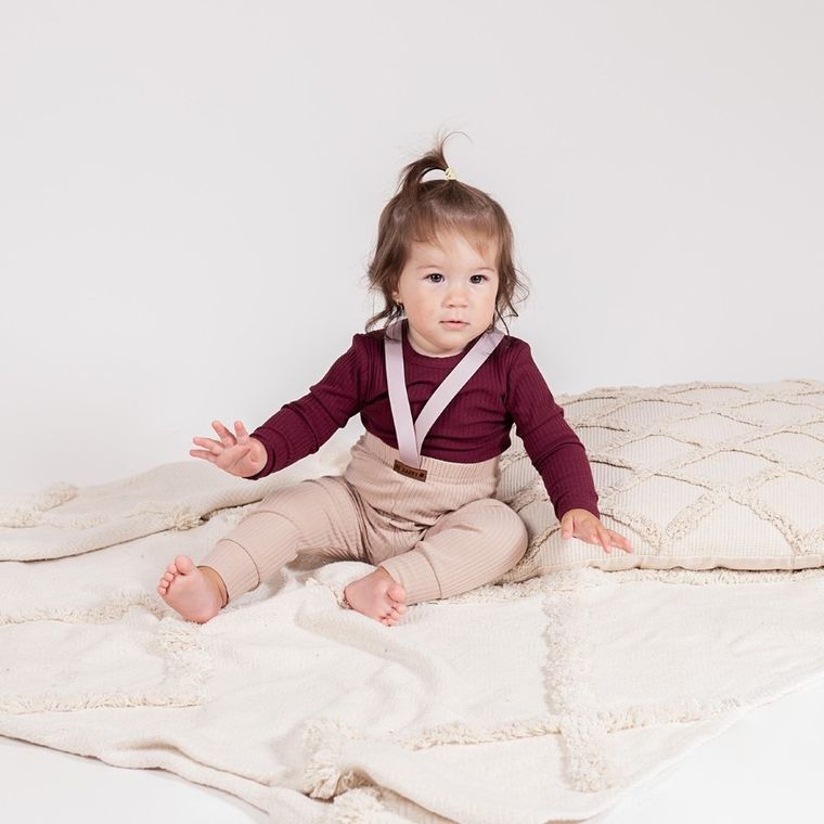 Body dziewczęce z długim rękawem, prążkowane, bordowe, Nicol