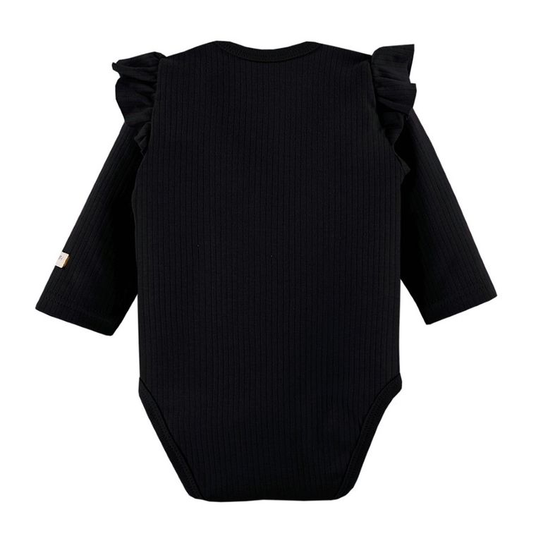 Body dziewczęce z długim rękawem, prążkowane, czarne, Eevi