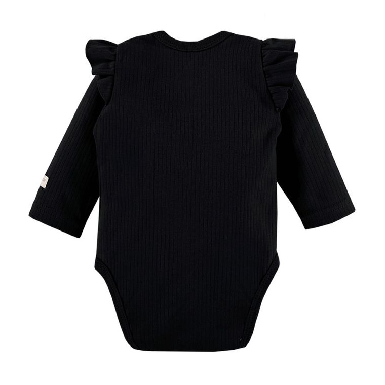 Body dziewczęce z długim rękawem, prążkowane, czarne, Eevi