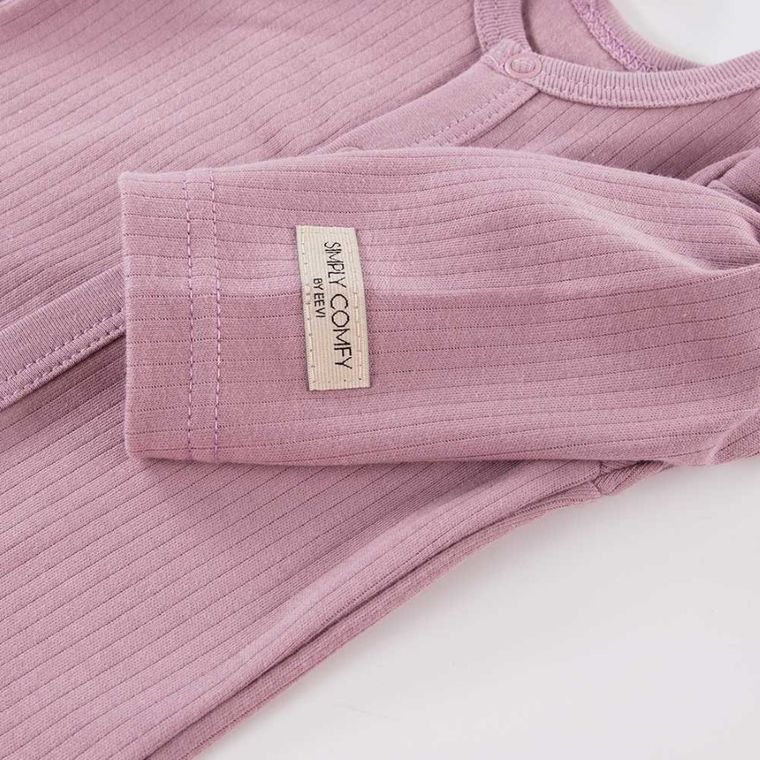 Body dziewczęce z długim rękawem, prążkowane, fioletowe, Eevi