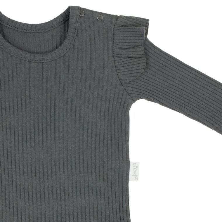 Body dziewczęce z długim rękawem, prążkowane, grafitowe, Nicol