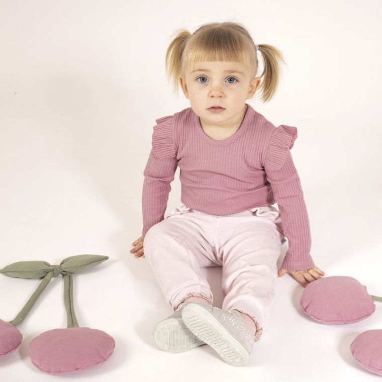 Body dziewczęce z długim rękawem, prążkowane, różowe, Nicol
