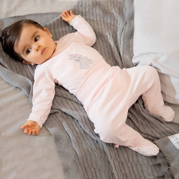 Body dziewczęce z długim rękawem, różowe, króliczek, Eevi