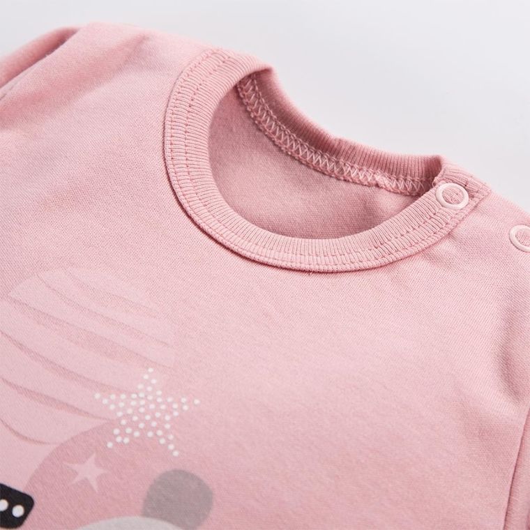 Body dziewczęce z długim rękawem, różowe, myszka, Eevi