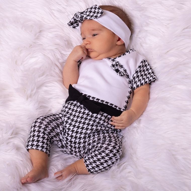 Body dziewczęce z krótkim rękawem, biało-czarne, Nicol