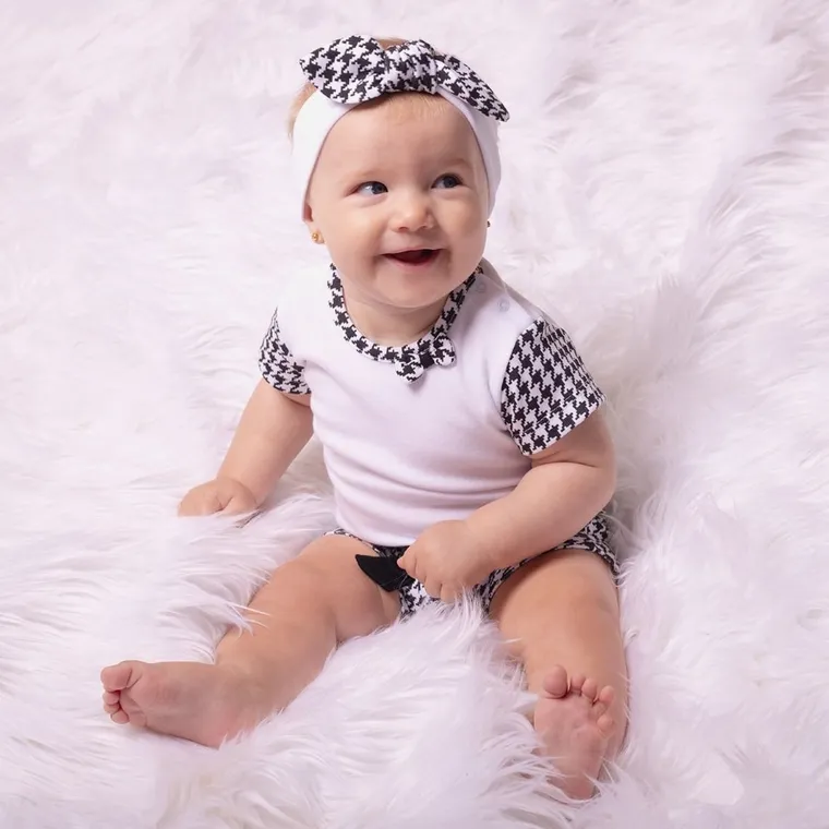 Body dziewczęce z krótkim rękawem, biało-czarne, Nicol