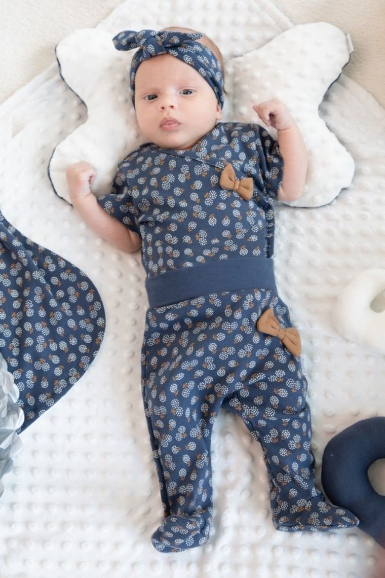 Body dziewczęce z krótkim rękawem, granatowe, kokardka, Nicol