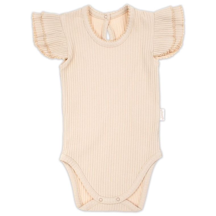 Body dziewczęce z krótkim rękawem, prążkowane, beżowe, Nicol