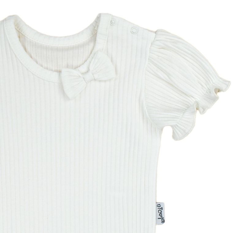 Body dziewczęce z krótkim rękawem, prążkowane, ecru, Nicol