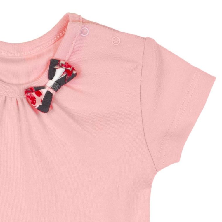 Body dziewczęce z krótkim rękawem, różowe, kokardka, Nicol