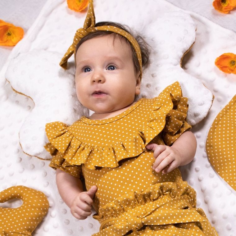 Body dziewczęce z krótkim rękawem, żółte, kropeczki, Nicol