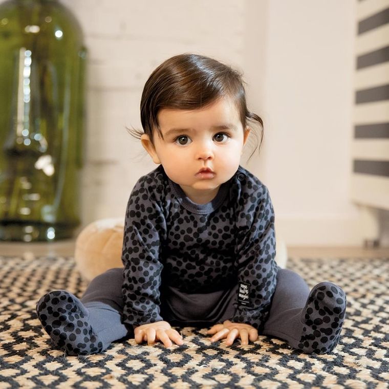 Body niemowlęce z długim rękawem, ciemnoszare, plamki, Eevi