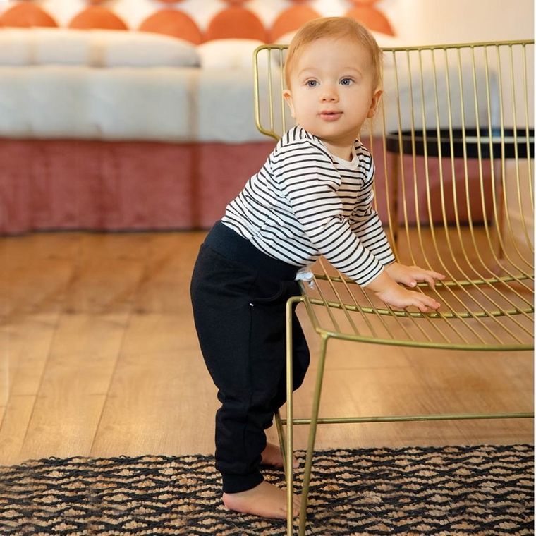 Body niemowlęce z długim rękawem, czarno-białe, paski, Eevi