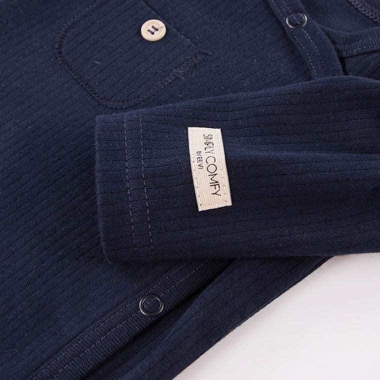 Body niemowlęce z długim rękawem, granatowe, rozpinane, Eevi