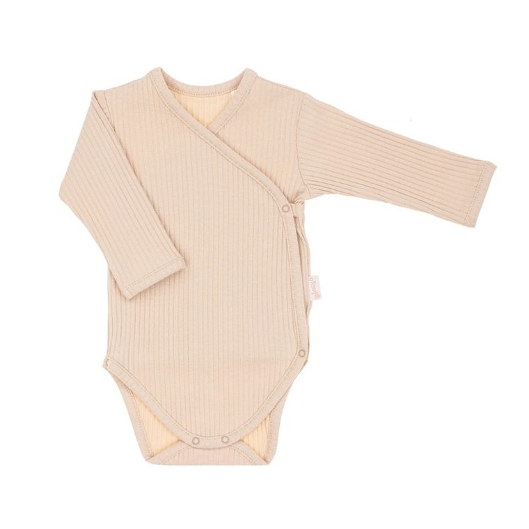 Body niemowlęce z długim rękawem, prążkowane, beżowe, Nicol