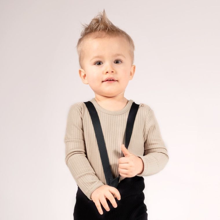 Body niemowlęce z długim rękawem, prążkowane, beżowe, Nicol