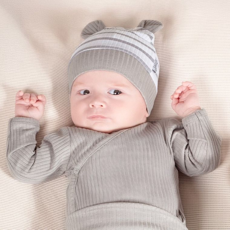 Body niemowlęce z długim rękawem, prążkowane, szare, Nicol