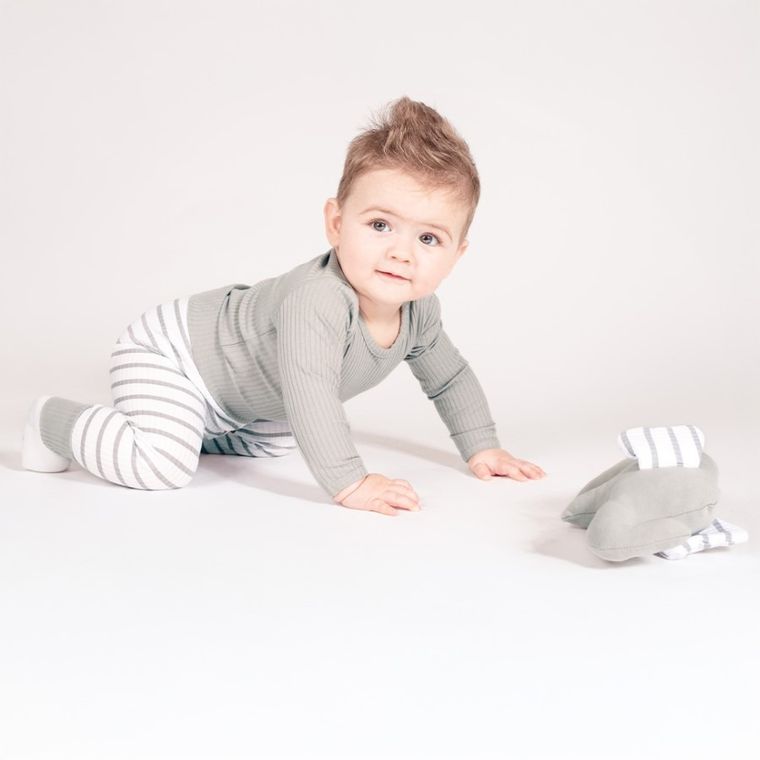 Body niemowlęce z długim rękawem, prążkowane, szare, Nicol