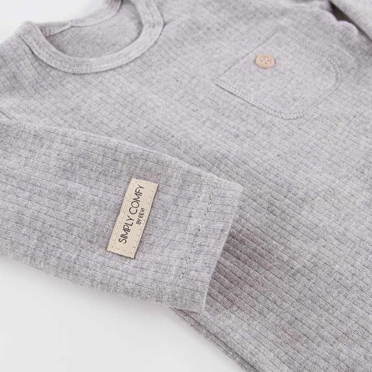 Body niemowlęce z długim rękawem, szare, Eevi