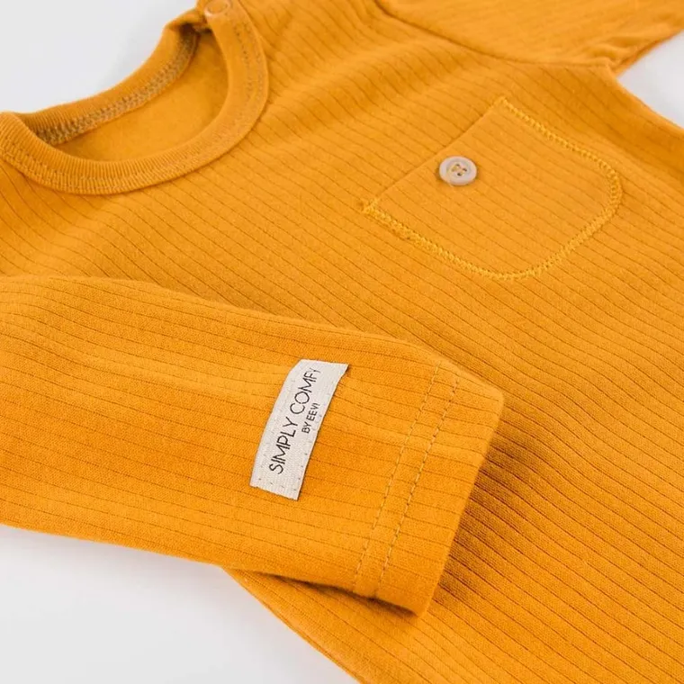 Body niemowlęce z długim rękawem, żółte, Eevi