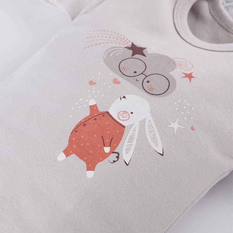 Body niemowlęce z krótkim rękawem, szare, królik, Eevi