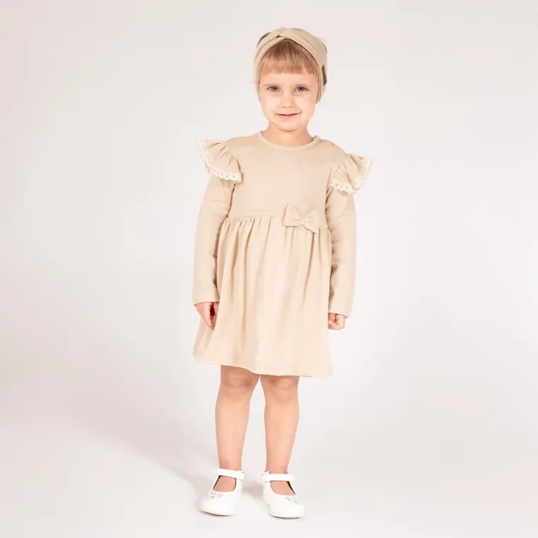 Body sukienka dziewczęce z długim rękawem, beżowe, Nicol