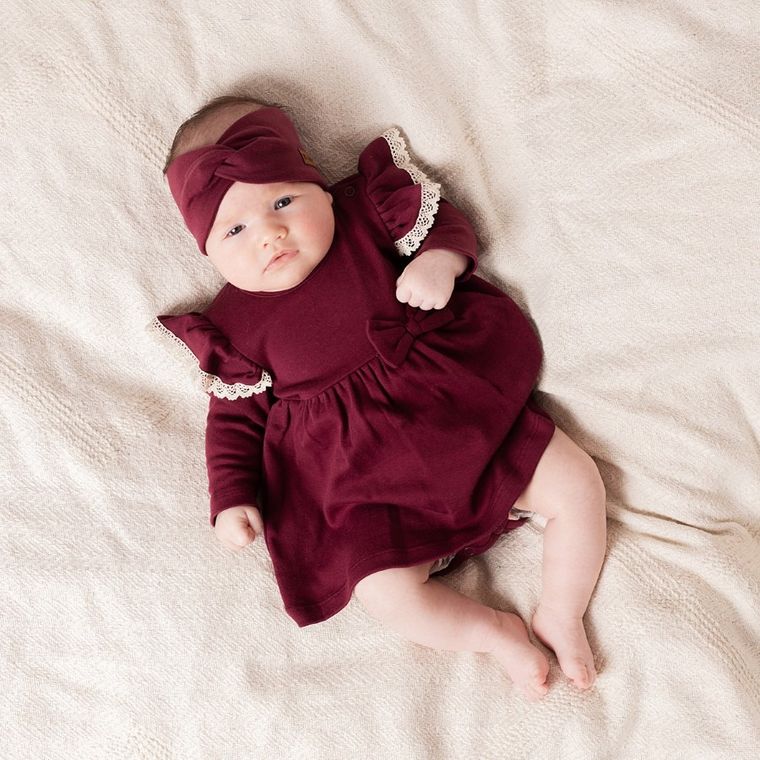 Body sukienka dziewczęce z długim rękawem, bordowe, Nicol