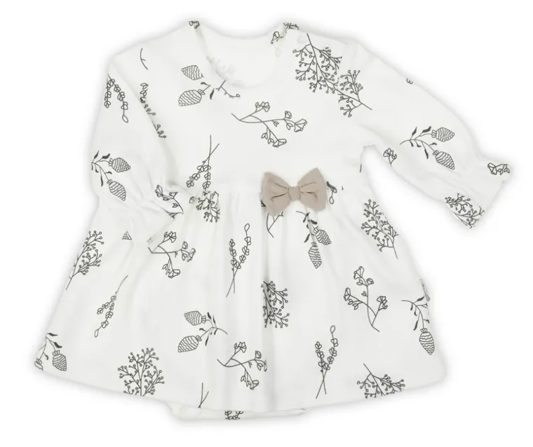 Body sukienka dziewczęce z długim rękawem, ecru, kokardka, Nicol