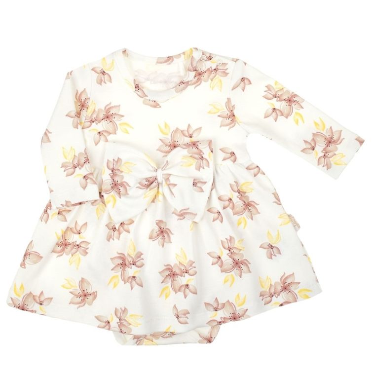 Body sukienka dziewczęce z długim rękawem, ecru, Nicol