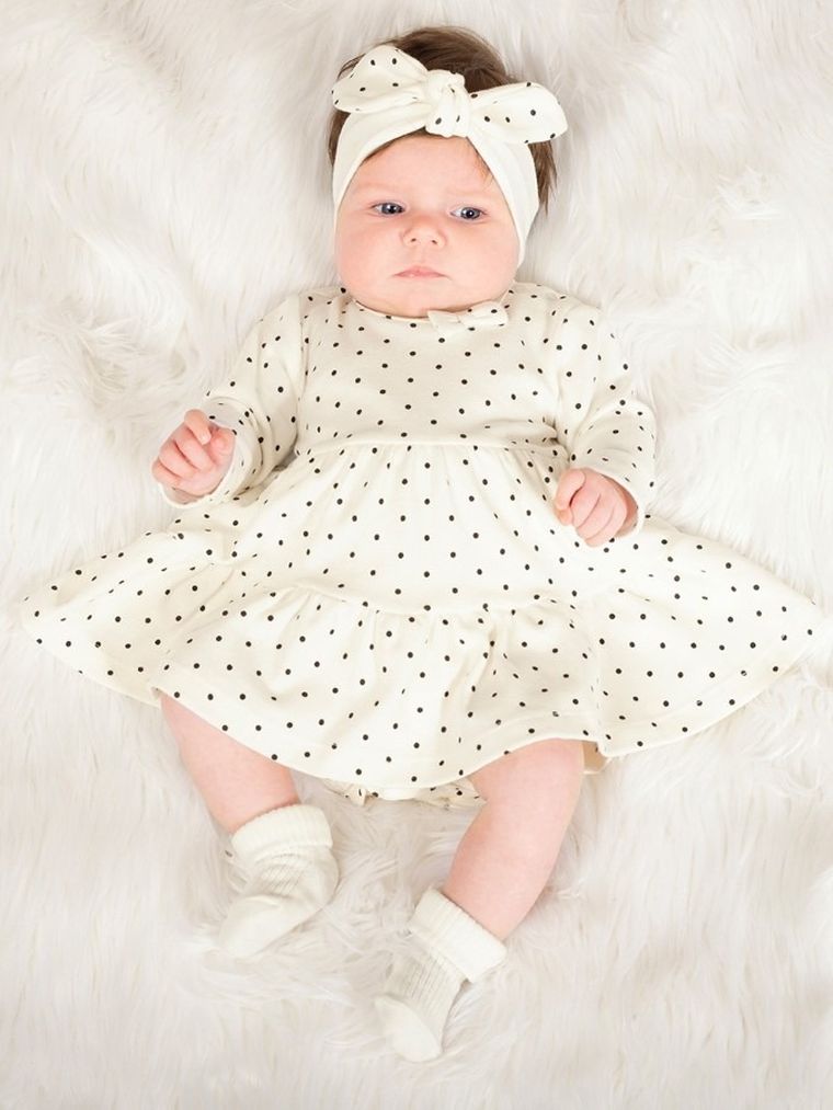 Body sukienka dziewczęce z długim rękawem, ecru, Nicol