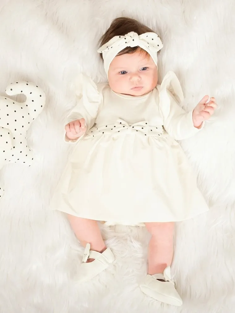 Body sukienka dziewczęce z długim rękawem, ecru, Nicol