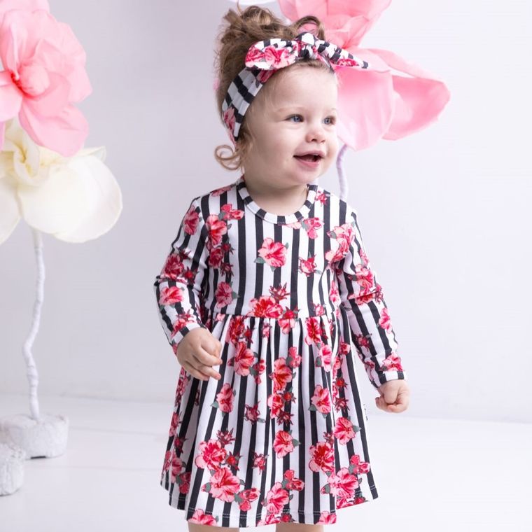 Body sukienka dziewczęce z długim rękawem, mix, kwiatki, Nicol