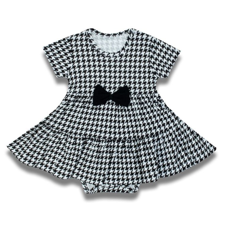 Body sukienka dziewczęce z krótkim rękawem, biało-czarne, Nicol